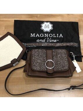 Magnolia and Vine Brown and Sheep Wool Fleece Crossbody Bag Purse (New)
